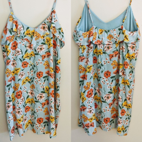 Everly Turquoise Floral Ruffle Dress